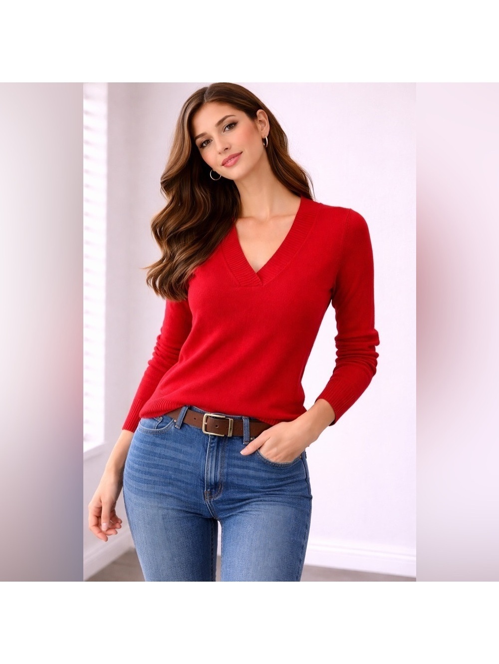 Gap Y2K Red V-Neck Knit Sweater Cottage Cozy Classic XS
